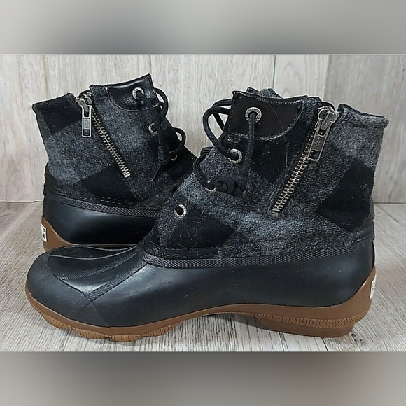 SPERRY TOP-SIDER SYREN GULF DUCK BOOT Black/Grey Plaid Sz 8 Womens - Picture 1 of 8